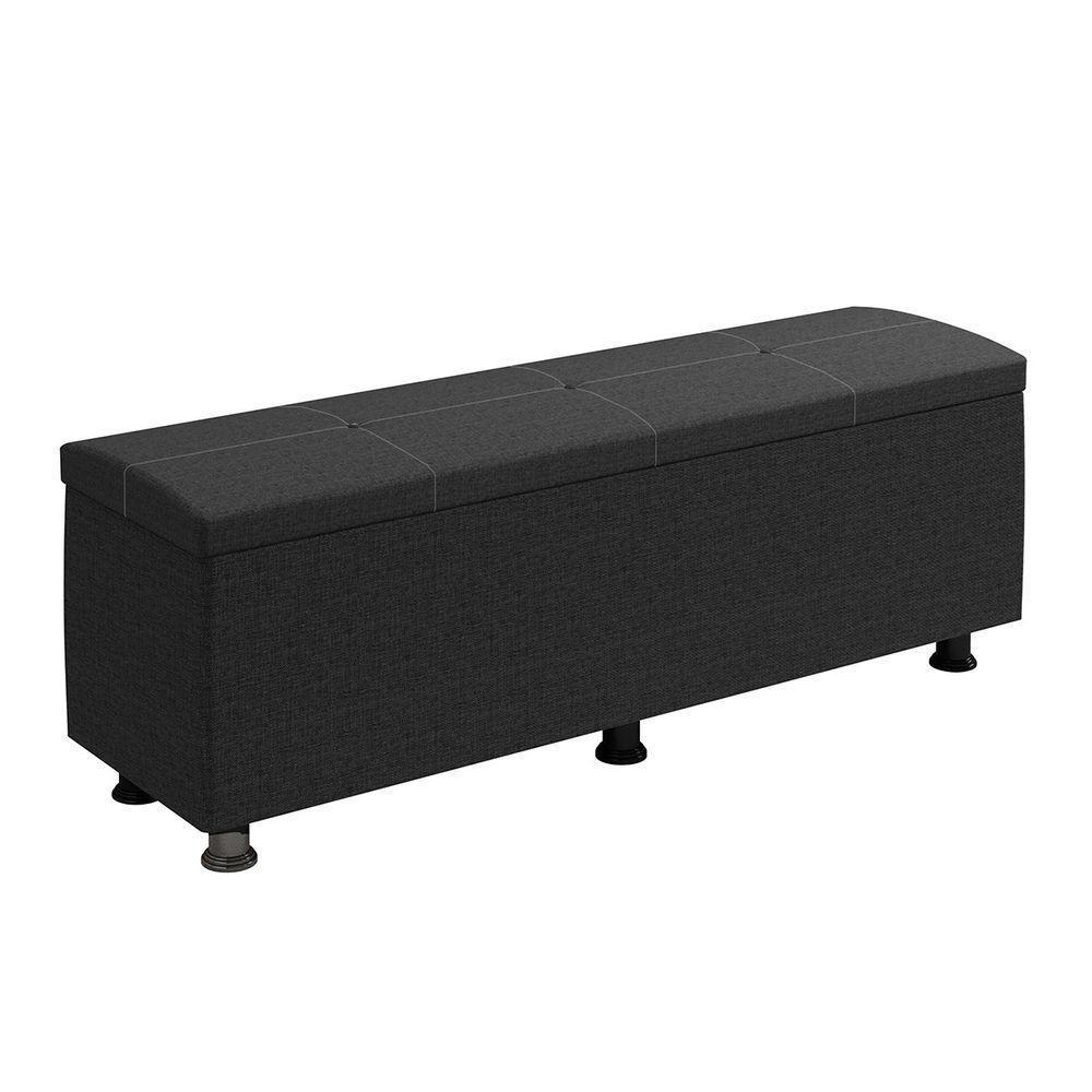 Baú Sapateira Estofada Casal Queen Size 160 Cm Terra Linho Skybox Preto - 5