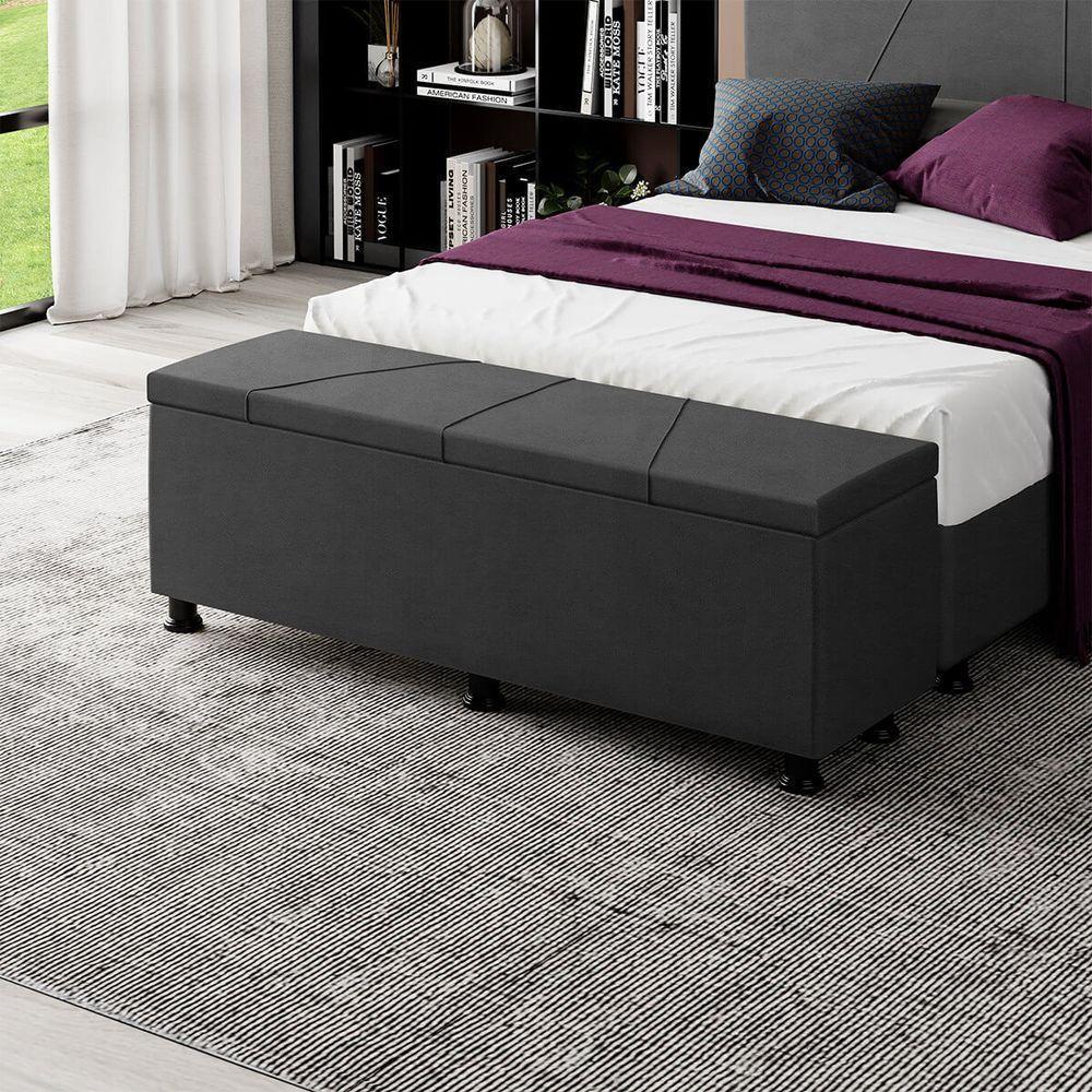 Baú Sapateira Estofada Casal King Size 195 Cm Júpiter Veludo Skybox Preto - 1