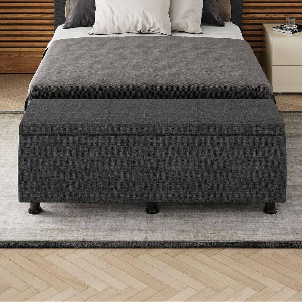 Baú Sapateira Estofada Casal King Size 195 Cm Venus Linho Skybox Preto - 5