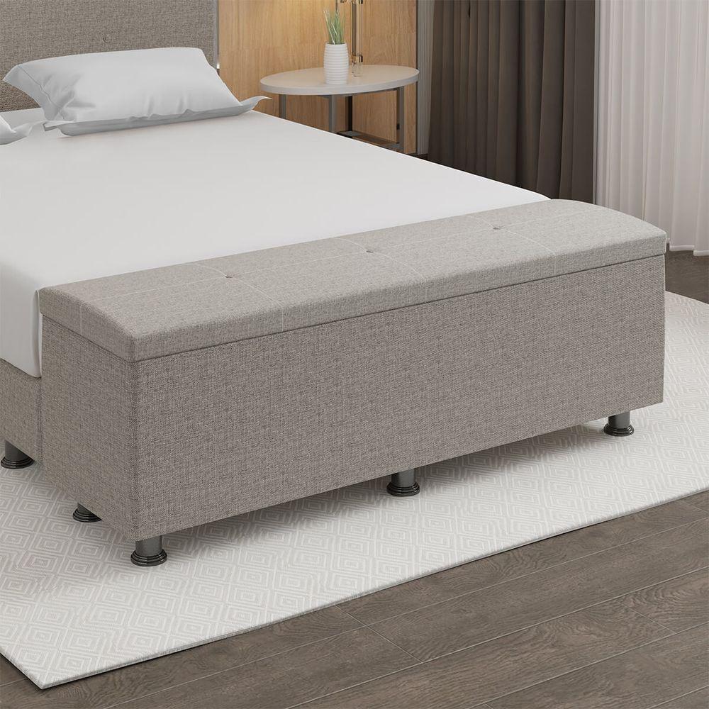 Baú Sapateira Estofada Casal Queen Size 160 Cm Terra Linho Skybox Marrom - 1