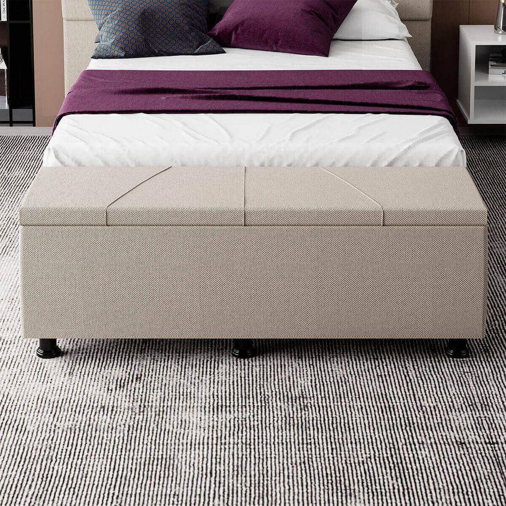 Baú Sapateira Estofada Casal King Size 195 Cm Júpiter Linho Skybox Bege - 5