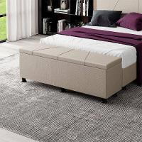 Baú Sapateira Estofada Casal King Size 195 Cm Júpiter Linho Skybox Bege - 1