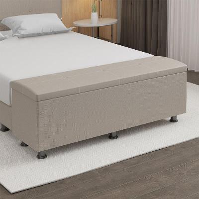 Baú Sapateira Estofada Casal King Size 195 Cm Terra Linho Skybox Bege