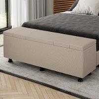 Baú Sapateira Estofada Casal Queen Size 160 Cm Venus Linho Skybox Bege - 1