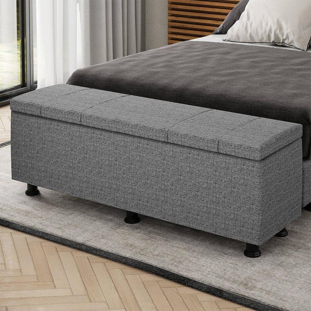 Baú Sapateira Estofada Casal Queen Size 160 Cm Venus Linho Skybox Cinza - 1