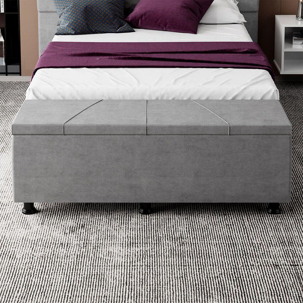 Baú Sapateira Estofada Casal Queen Size 160 Cm Júpiter Veludo Skybox Cinza - 4
