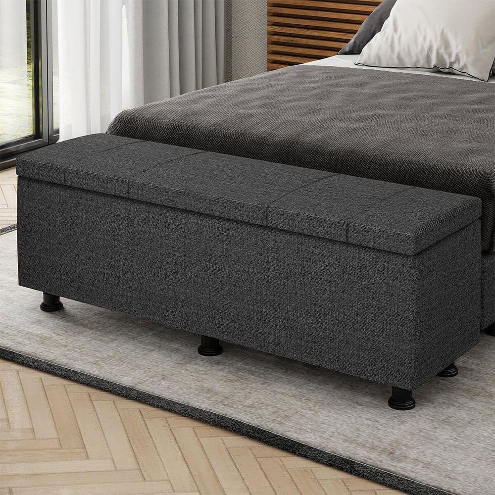 Baú Sapateira Estofada Casal Queen Size 160 Cm Venus Linho Skybox Preto - 1