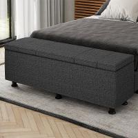 Baú Sapateira Estofada Casal Queen Size 160 Cm Venus Linho Skybox Preto - 1