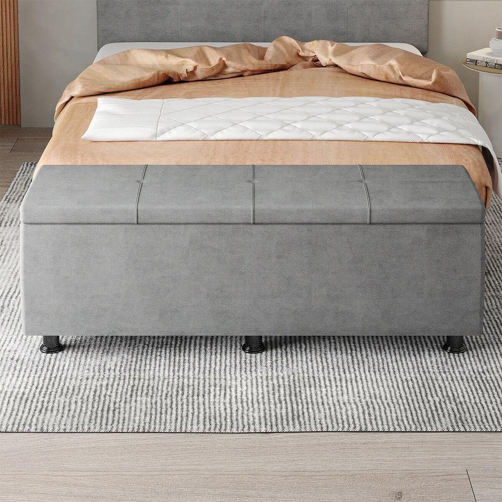 Baú Sapateira Estofada Casal Queen Size 160 Cm Marte Veludo Skybox Cinza - 5