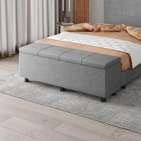 Baú Sapateira Estofada Casal Queen Size 160 Cm Marte Veludo Skybox Cinza - 1