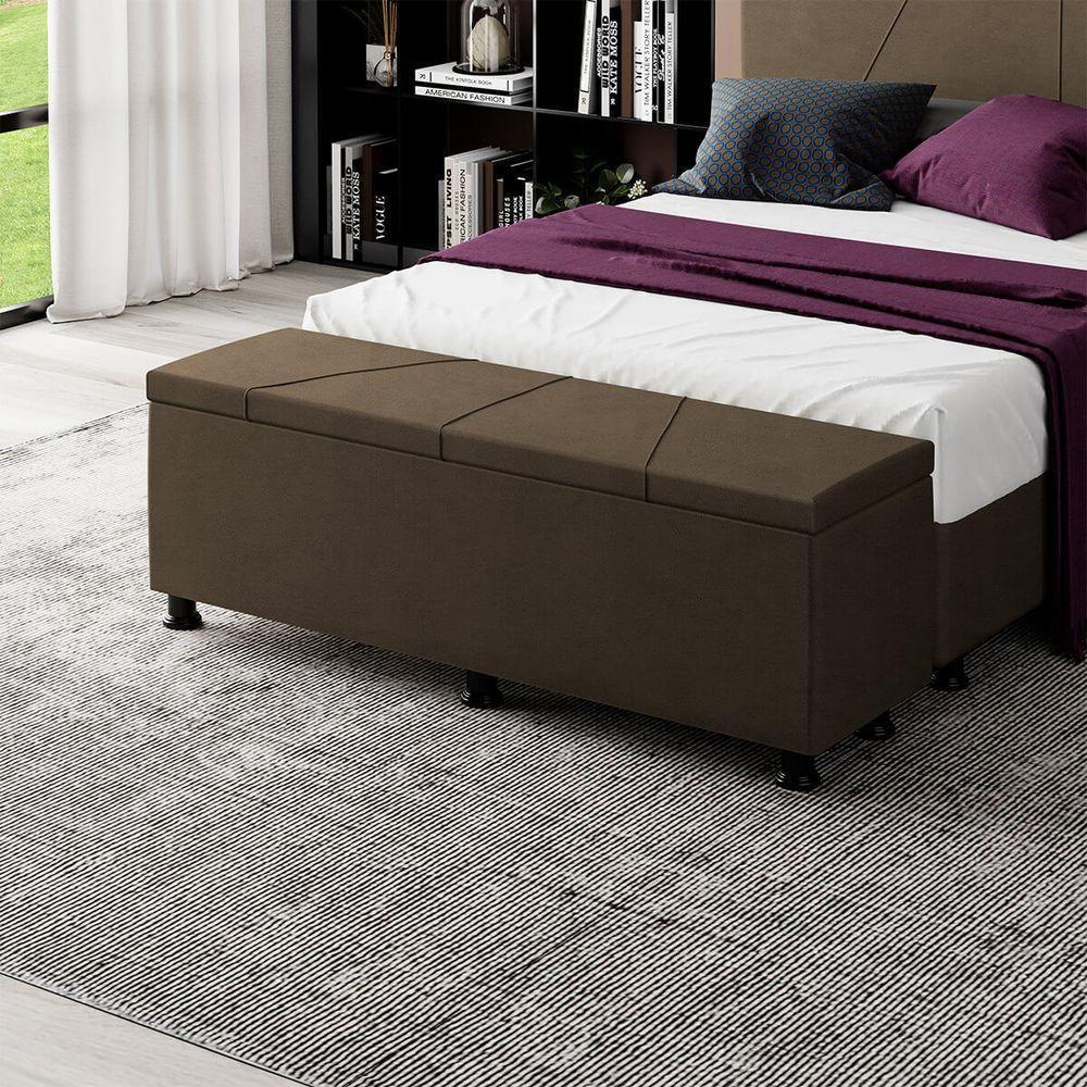 Baú Sapateira Estofada Casal King Size 195 Cm Júpiter Veludo Skybox Marrom - 1