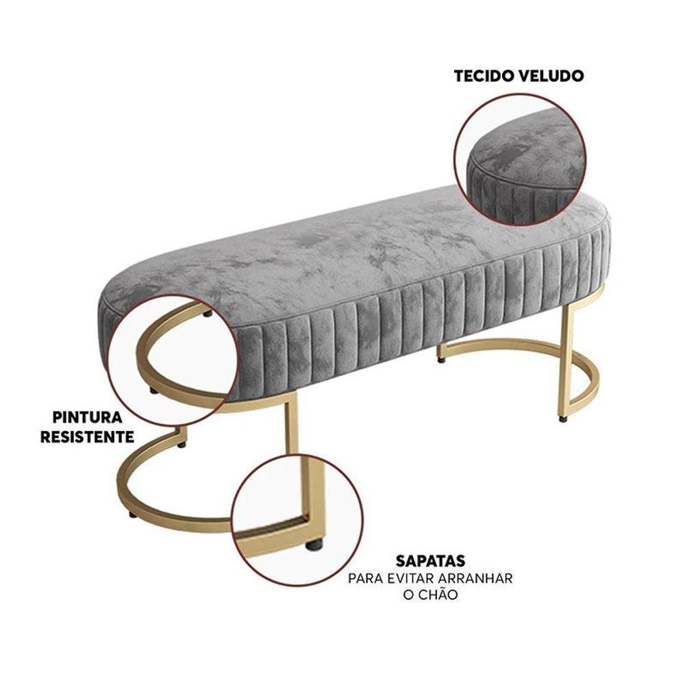 Banco Recamier Bella Com Pés De Aço Cinza Cinza - 4