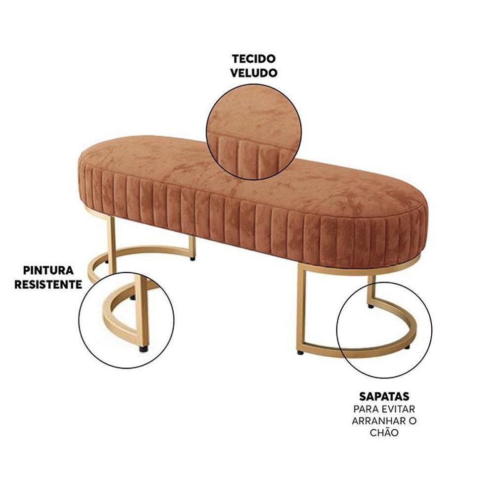 Banco Recamier Bella Com Pés De Aço Terracota Terracota - 2