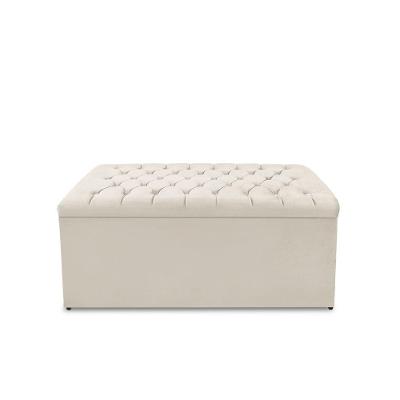 Calçadeira Baú Estofada Dunas Solteiro 90 Cm - Veludo Bege Claro