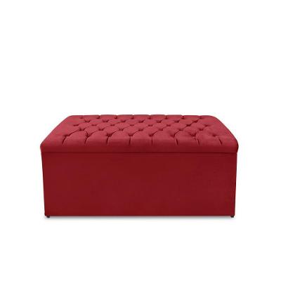 Calçadeira Baú Estofada Dunas Solteiro 90 Cm - Veludo Vermelho