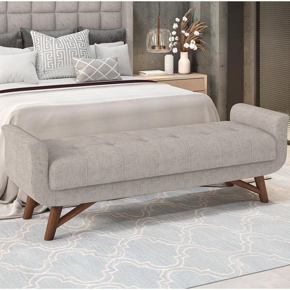 Puff Recamier Decorativo Com Pés Em Madeira 140 Cm Itália P05 Linho Bege Claro - Lyam Decor - 3