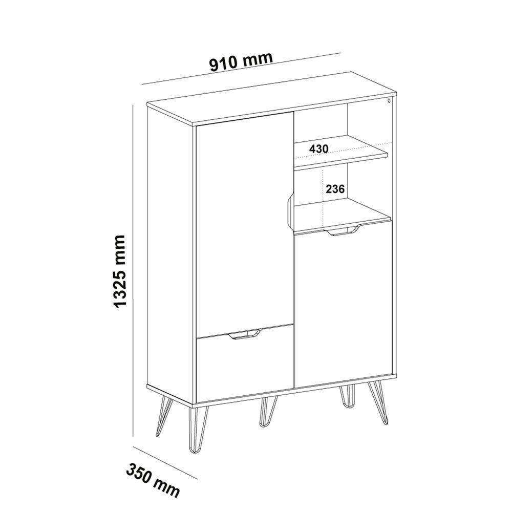 Aparador Bar Carvalho/Grafite/Branco/Prata 2 Portas 1 Gaveta - 2