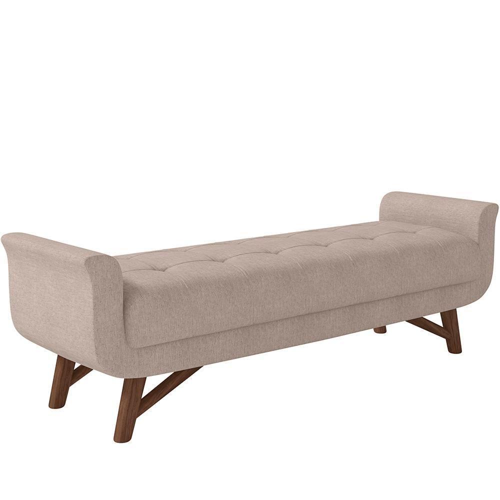 Puff Recamier Decorativo Com Pés Em Madeira 160 Cm Itália P05 Linho Bege - Lyam Decor - 1