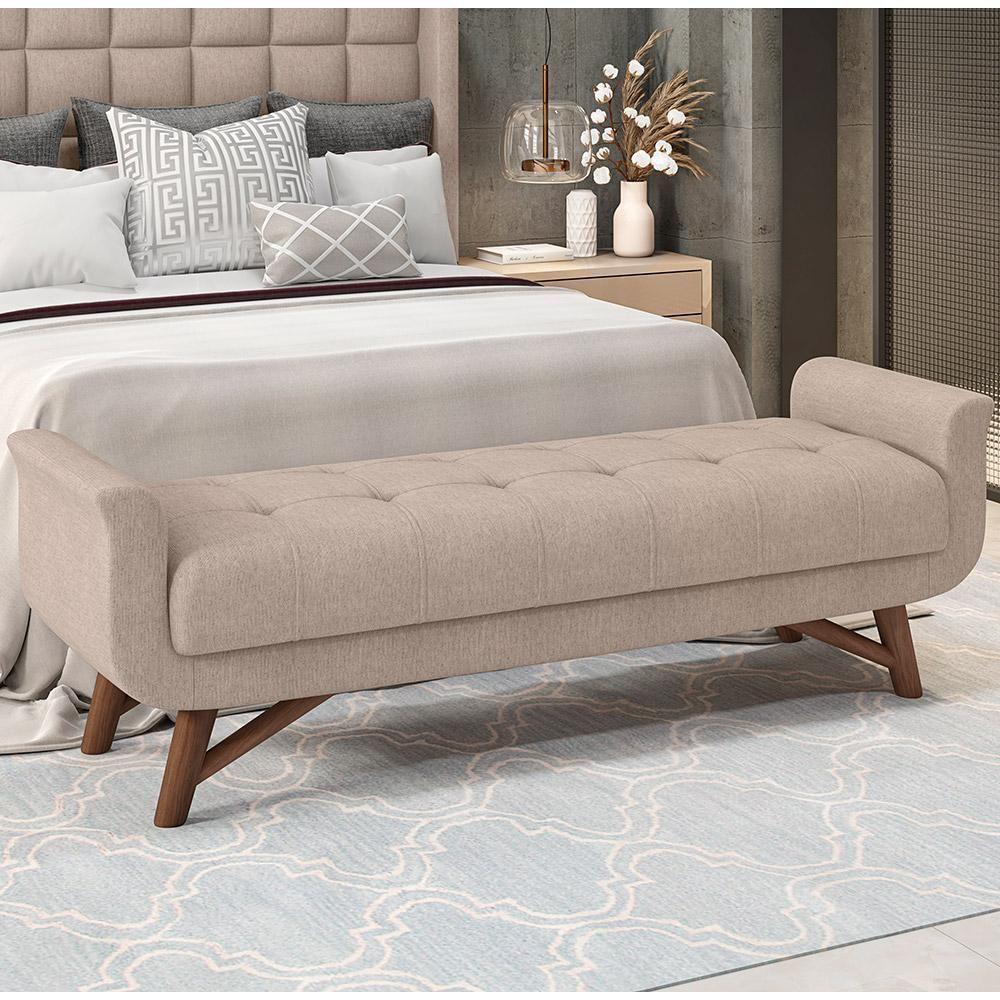 Puff Recamier Decorativo Com Pés Em Madeira 160 Cm Itália P05 Linho Bege - Lyam Decor - 2