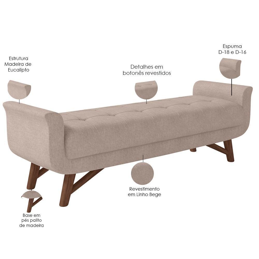 Puff Recamier Decorativo Com Pés Em Madeira 160 Cm Itália P05 Linho Bege - Lyam Decor - 3
