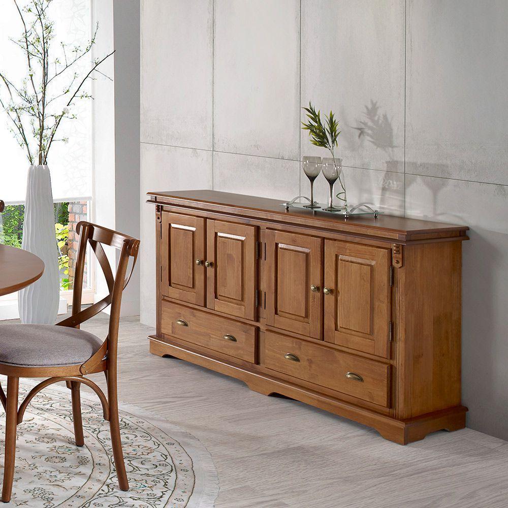 Buffet Balcão De Madeira Com 4 Portas, 2 Gavetas E 2 Prateleiras Internas - M52042 - Verniz - 1