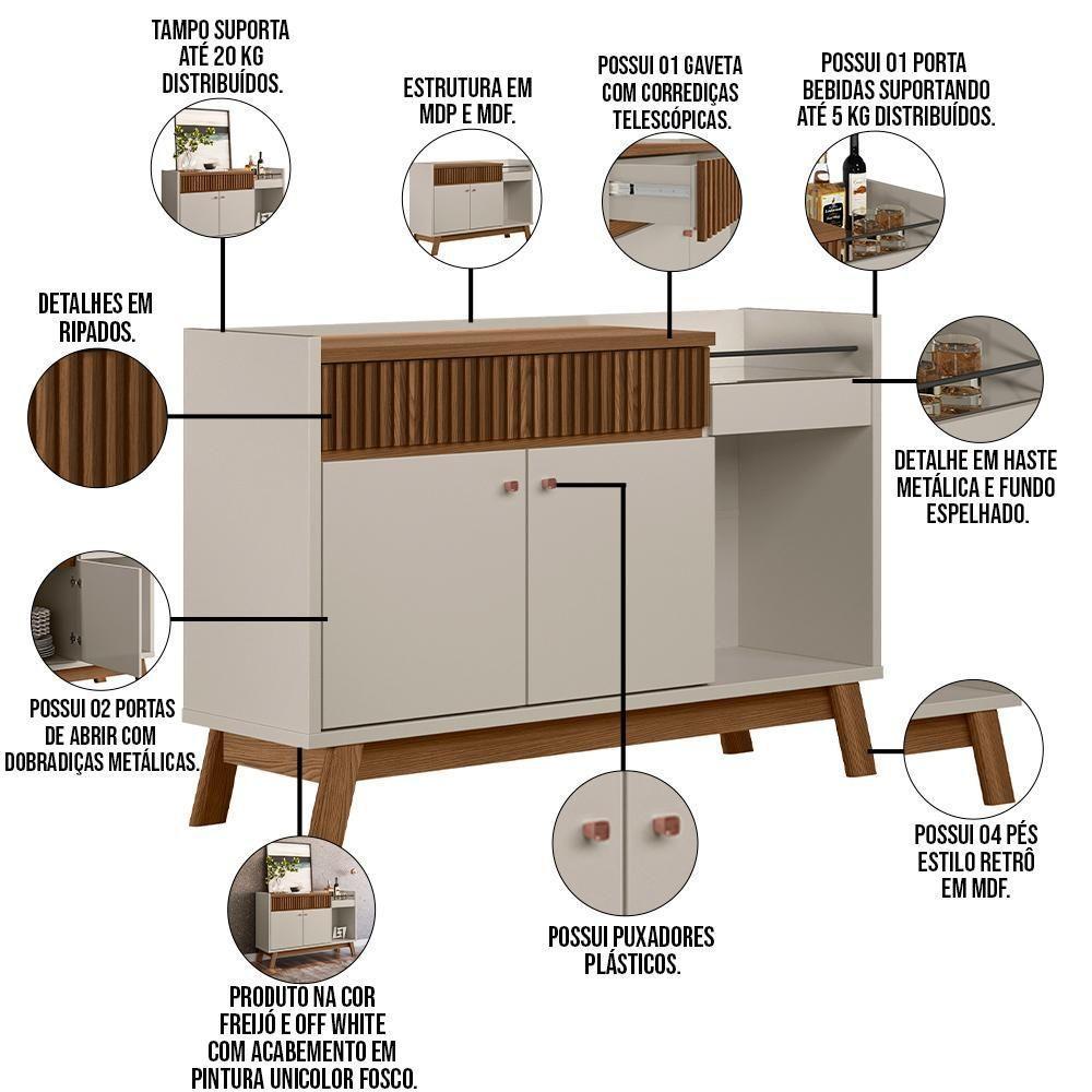 Aparador Buffet De Jantar 2 Portas Mateo Freijó Off White - 7