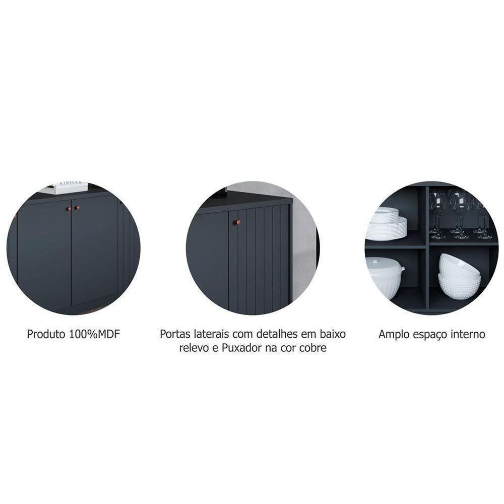 Buffet de Sala Jantar Lia 4 Portas Cinza - Cimol - 4