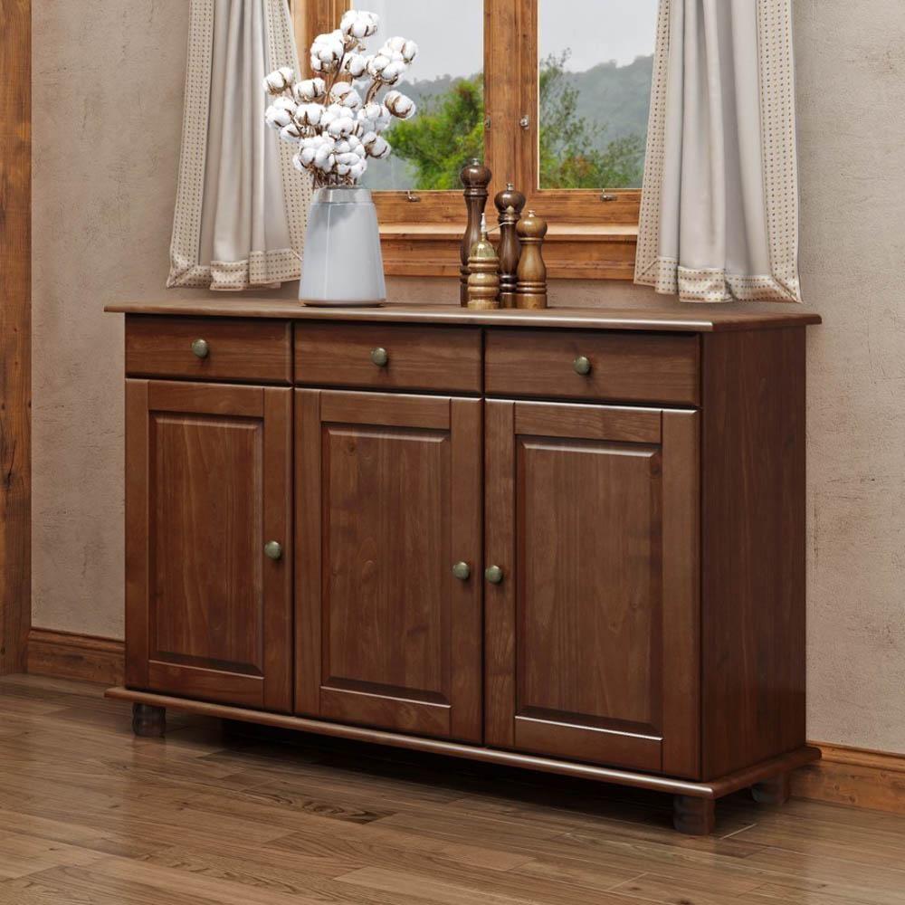 Balcão Buffet Sala De Jantar Rústico 128cm 3 Portas 3 Gavetas Rubia F07 Café - Mpozenato - 4