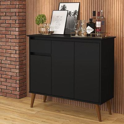 Aparador 1 Gaveta 3 Portas Pés Em Madeira Preto Preto