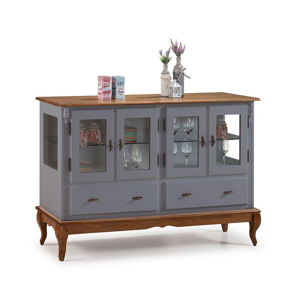 Buffet Balcão Antique Com 4 Portas, 2 Gavetas E 2 Prateleiras De Vidro - M560510 Garapa - Verniz - 3