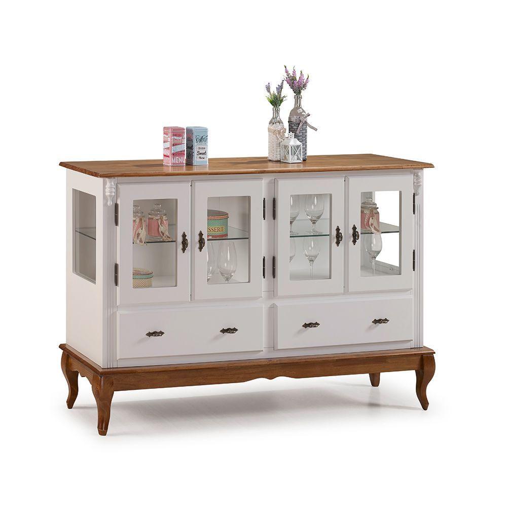 Buffet Balcão Antique Com 4 Portas, 2 Gavetas E 2 Prateleiras De Vidro - M560510 Garapa - Verniz - 4