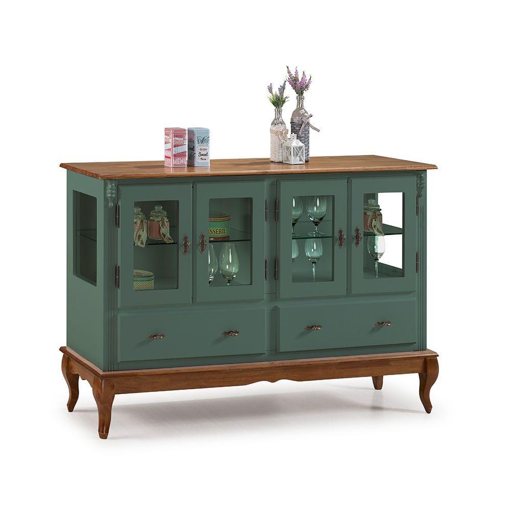 Buffet Balcão Antique Com 4 Portas, 2 Gavetas E 2 Prateleiras De Vidro - M560510 Garapa - Verniz - 5