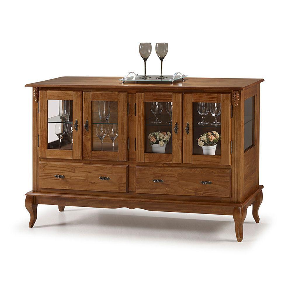 Buffet Balcão Antique Com 4 Portas, 2 Gavetas E 2 Prateleiras De Vidro - M560510 Garapa - Verniz - 6