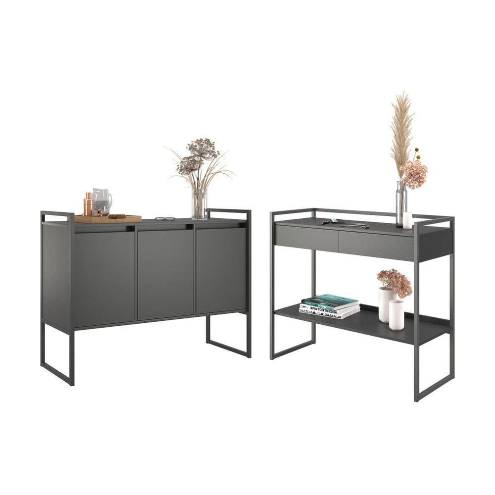 Conjunto Buffet E Aparador Industrial Preto Onix - 1