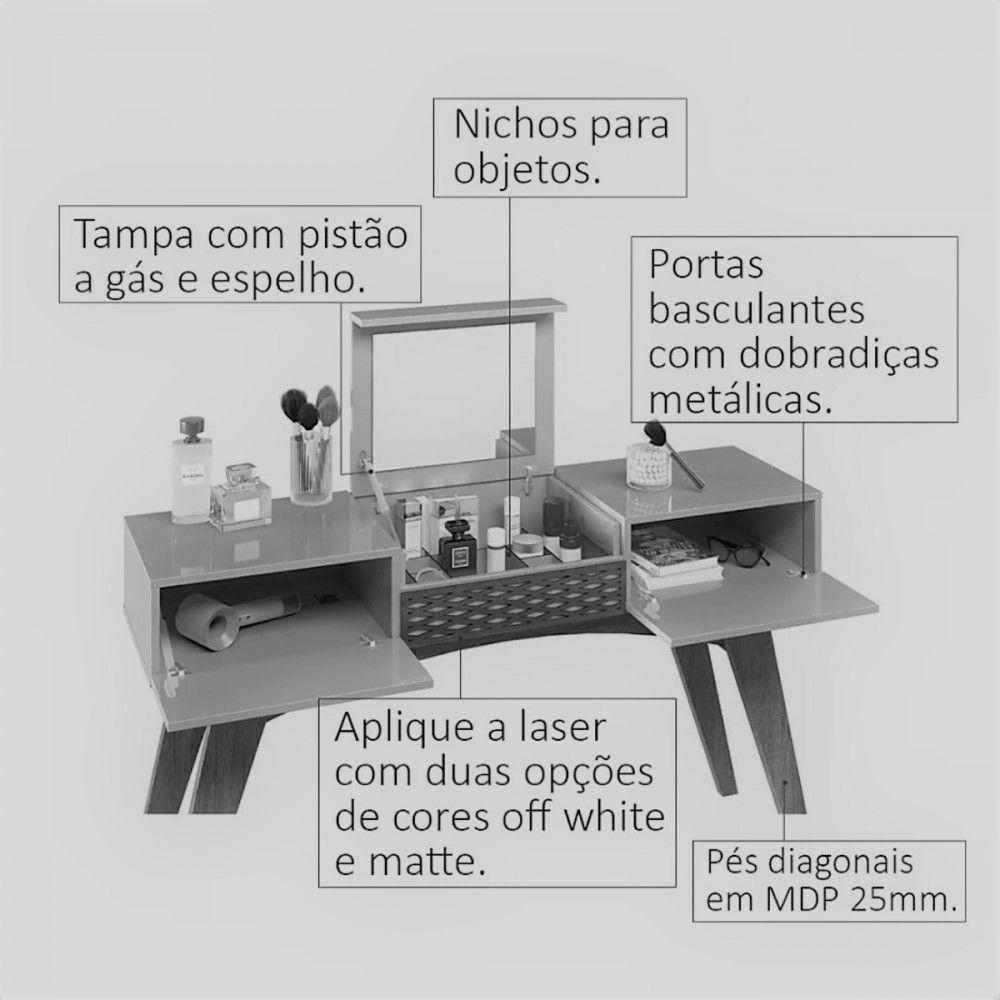 Aparador Multifuncional Star Com Espelho Cedro Off White Frade Grappa Cedro Com Off White - 2