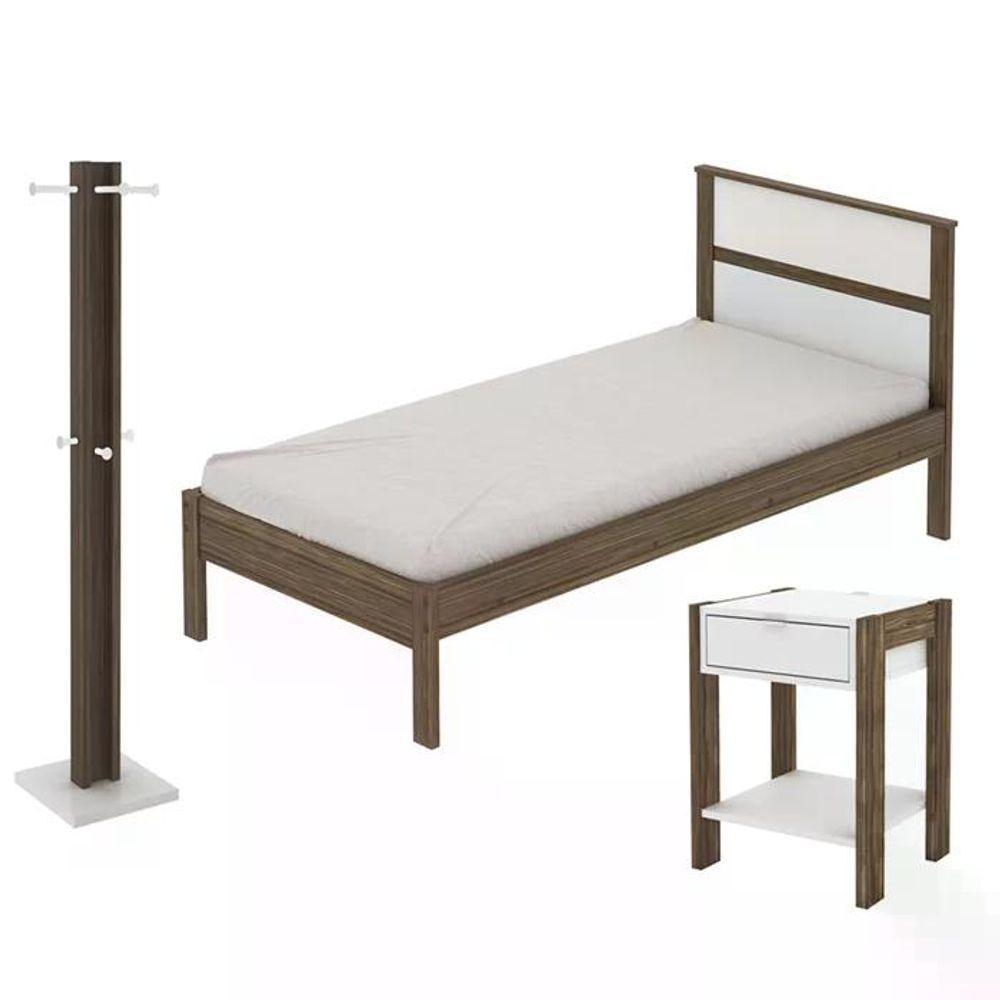 Quarto Solteiro 3 Peças Qt1 Nogal Branco Tecno Mobili Nogal - 1