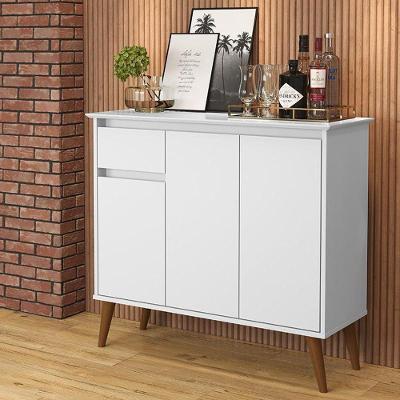 Aparador 1 Gaveta 3 Portas Pés Em Madeira Branco Branco