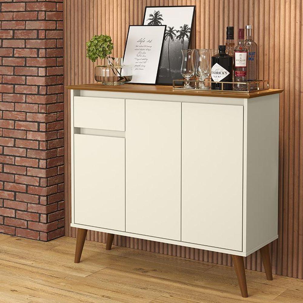 Aparador 1 Gaveta 3 Portas Pés Em Madeira Off White/Freijo - 1