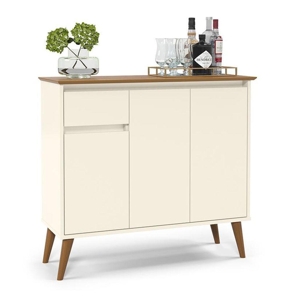 Aparador 1 Gaveta 3 Portas Pés Em Madeira Off White/Freijo - 3