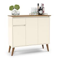 Aparador 1 Gaveta 3 Portas Pés Em Madeira Off White/Freijo - 3