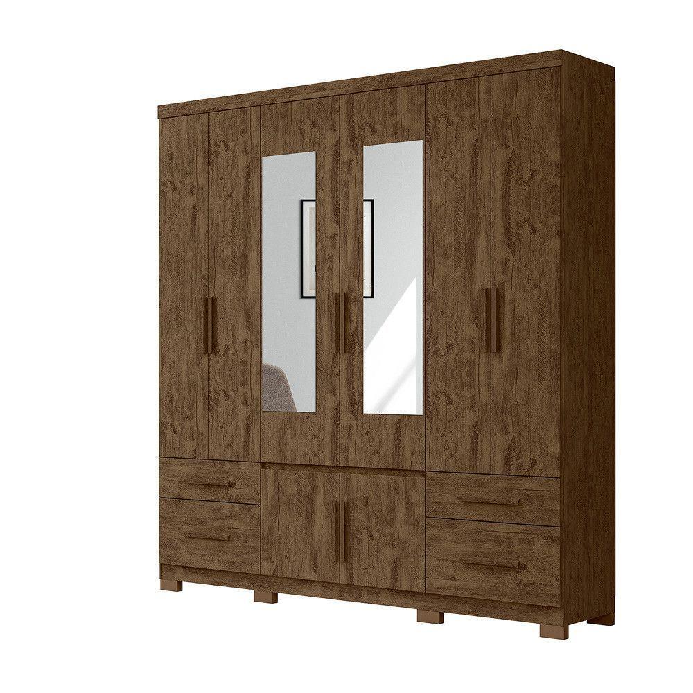 Guarda Roupa 8 Portas Com Espelho Porto Plus Castanho Wood - 1