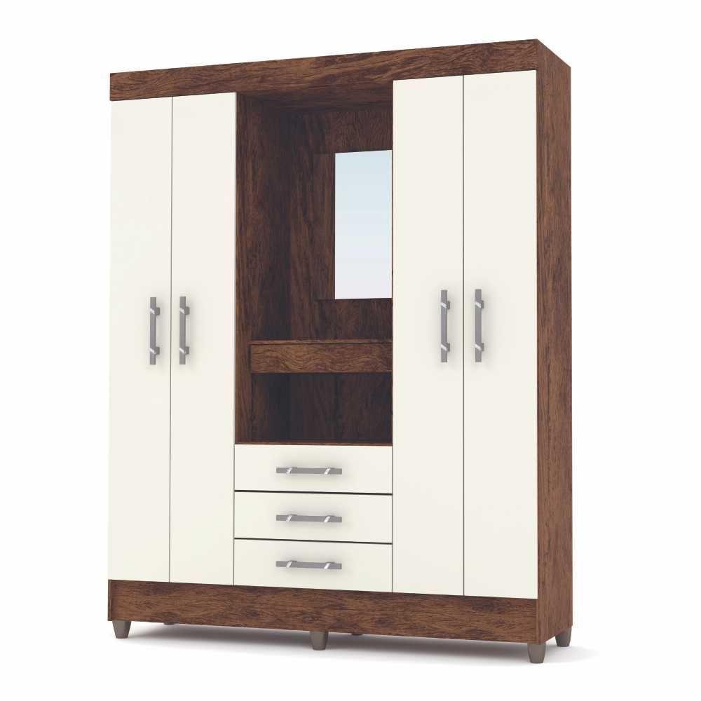 Guarda Roupa Casal 4 Portas Capelinha Imbuia Rustico - 1