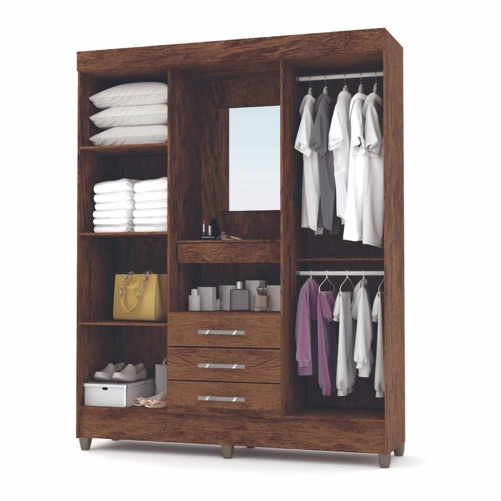 Guarda Roupa Casal 4 Portas Capelinha Imbuia Rustico - 3