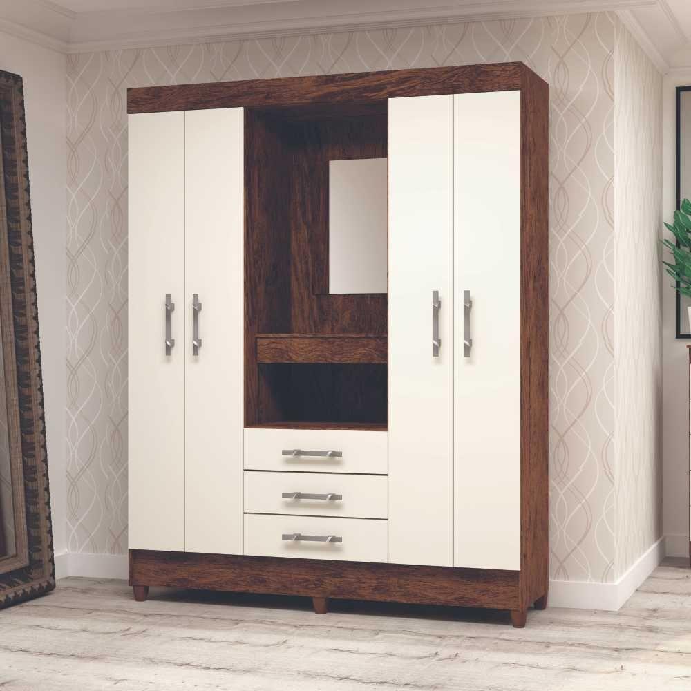 Guarda Roupa Casal 4 Portas Capelinha Imbuia Rustico - 4