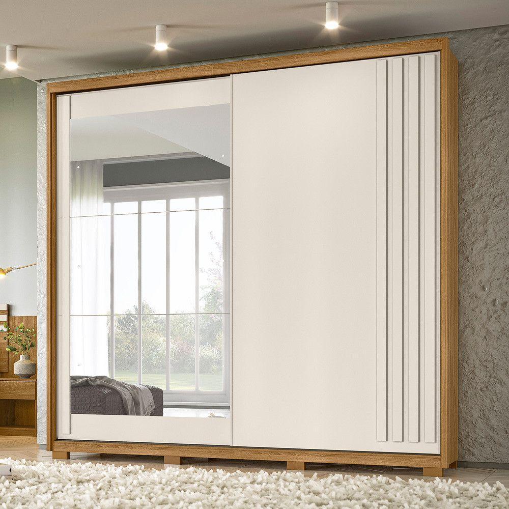 Guarda Roupa 2 Portas Deslizantes Com Espelho Off White - 2