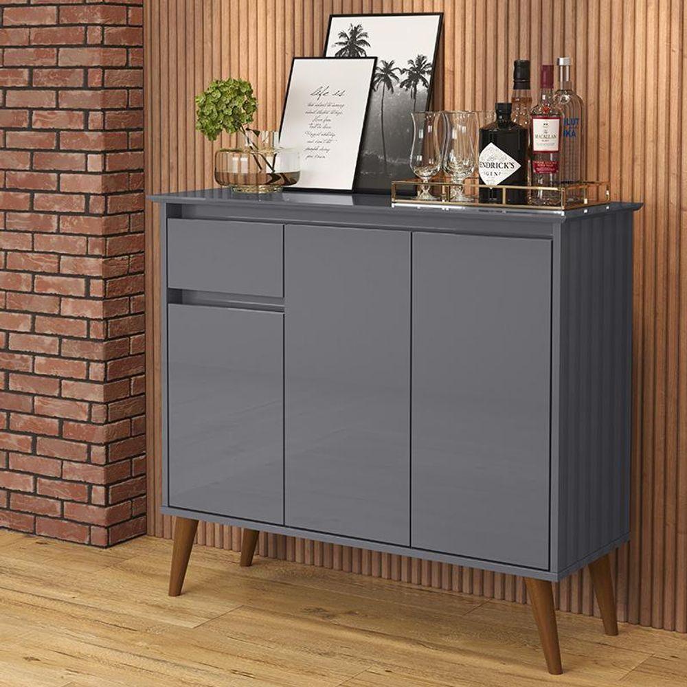 Aparador 1 Gaveta 3 Portas Pés Em Madeira Cinza Cinza - 1