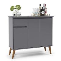 Aparador 1 Gaveta 3 Portas Pés Em Madeira Cinza Cinza - 5