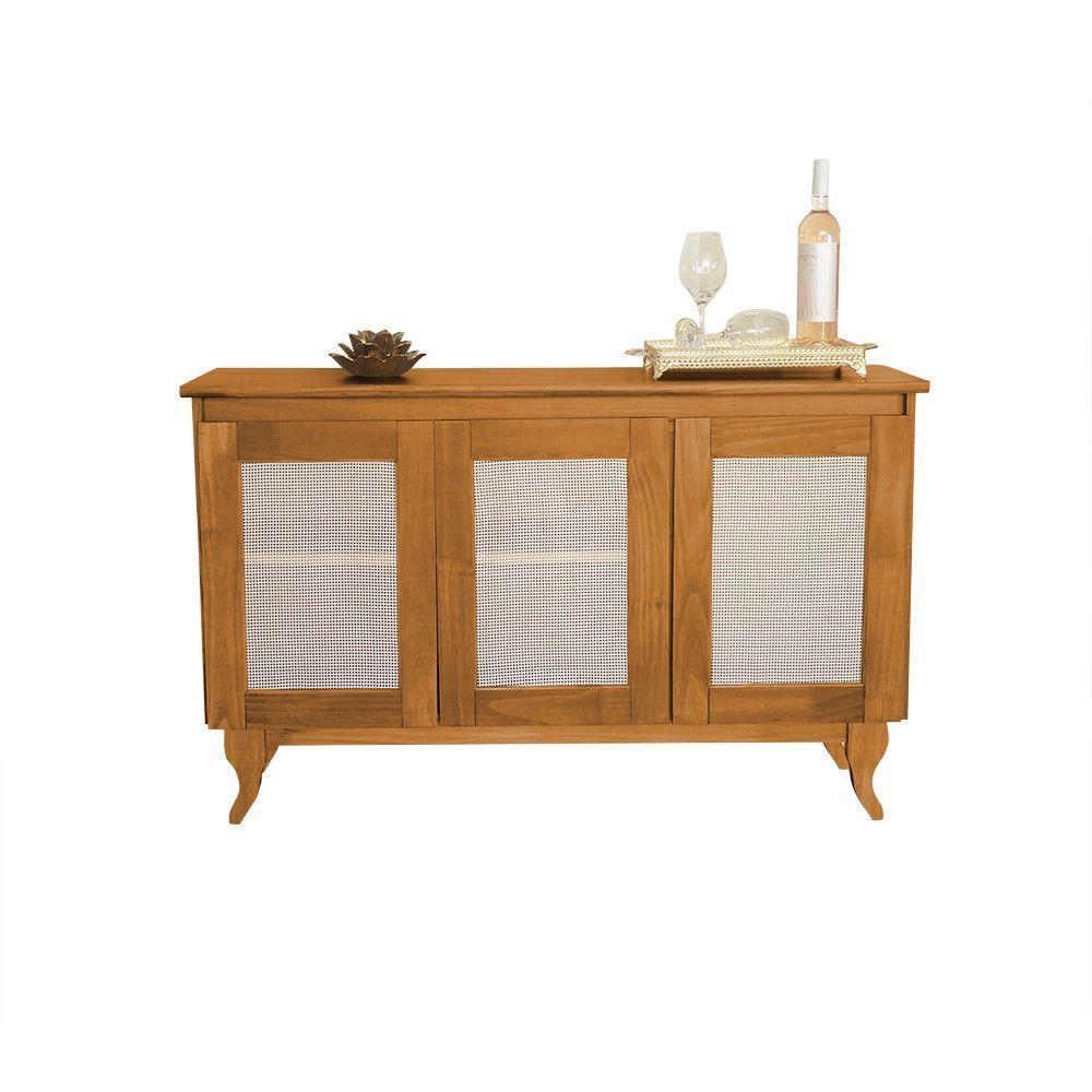 Buffet Aparador Com Telinha Palha Deltan Madeira 3P - Imbuia - Cor: Marrom - 4