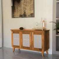 Buffet Aparador Com Telinha Palha Deltan Madeira 3P - Imbuia - Cor: Marrom - 1