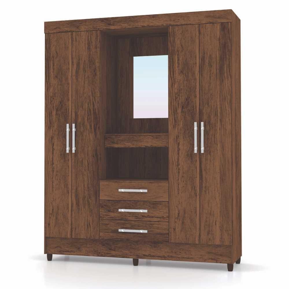 Guarda Roupa Casal 4 Portas Capelinha Imbuia Rustico - 1